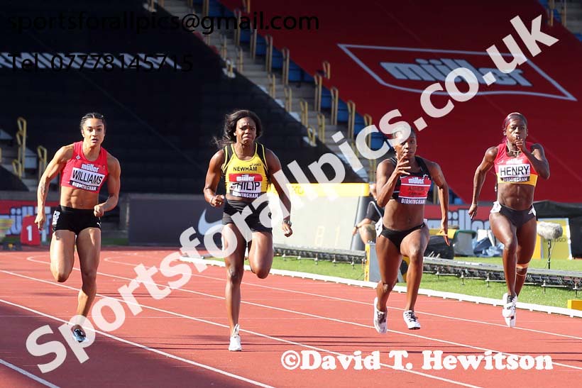 Womens 100 metres, 2019 Muller British Championships, Alexander Stadium, Birmingham. Photo: David T. Hewitson/Sports for All Pics